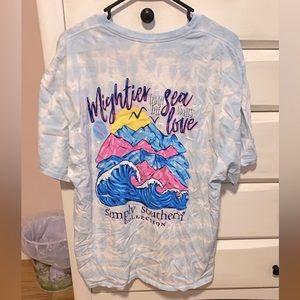 Simply Southern Blue and White Tie-Dye Sea/ Mountain T-Shirt- Size: 2X